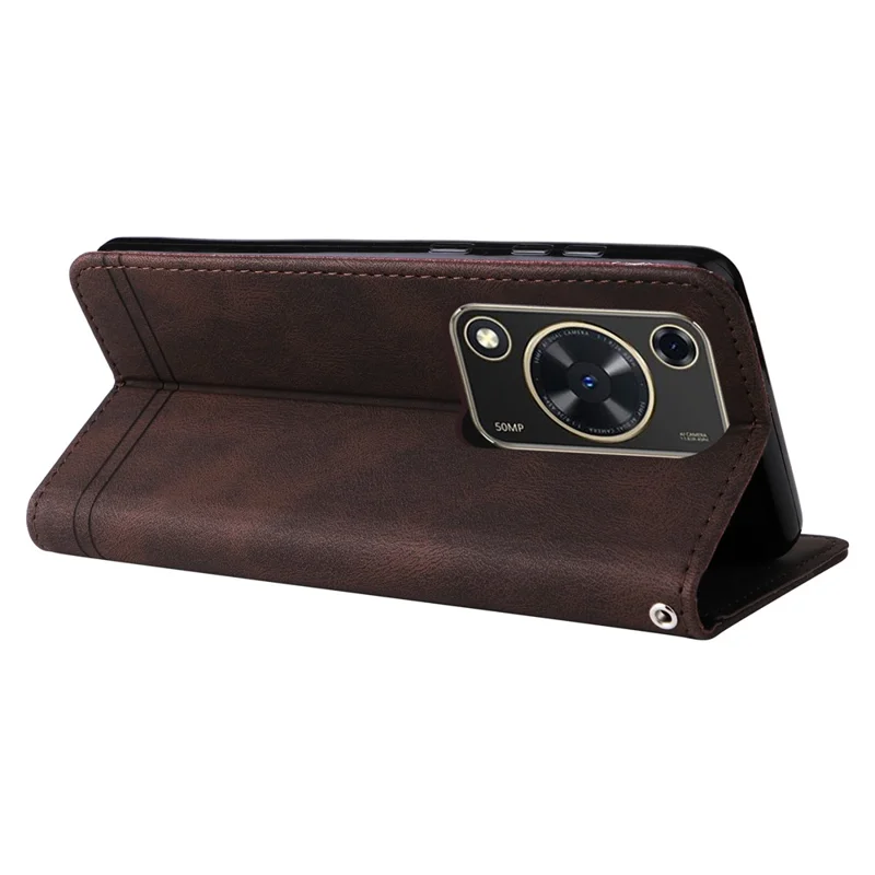For Huawei Enjoy 70 4G / nova Y72 4G Leather Wallet Cases Skin Touch Phone Cover Stand with Strap - Brown