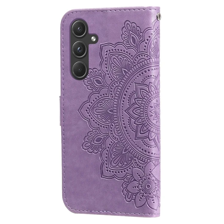 For Samsung Galaxy A55 5G Case Floral Pattern PU Leather Wallet Stand Phone Cover - Purple