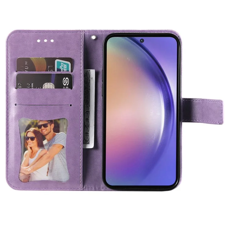For Samsung Galaxy A55 5G Case Floral Pattern PU Leather Wallet Stand Phone Cover - Purple