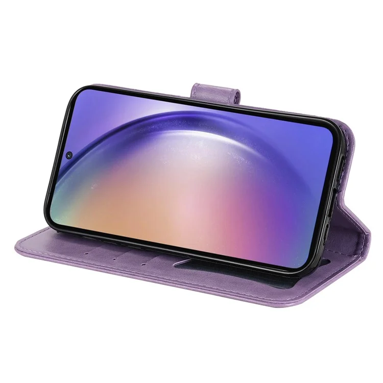 For Samsung Galaxy A55 5G Case Floral Pattern PU Leather Wallet Stand Phone Cover - Purple