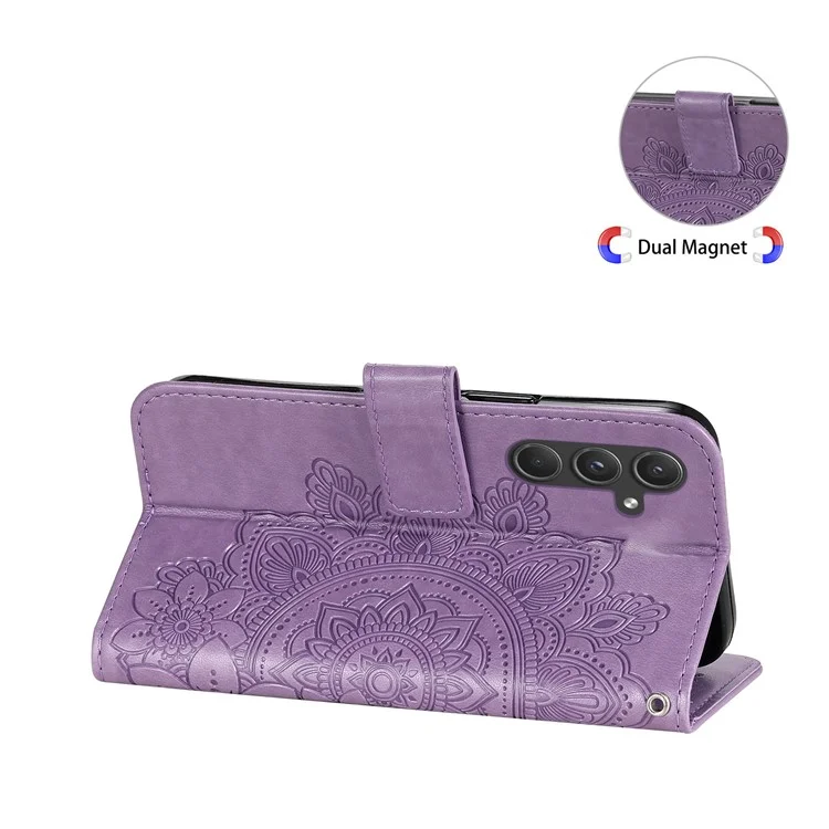 For Samsung Galaxy A55 5G Case Floral Pattern PU Leather Wallet Stand Phone Cover - Purple