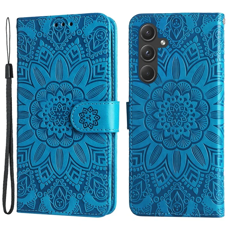 For Samsung Galaxy A55 5G Case Wallet Stand Imprinted PU Leather Phone Cover - Blue