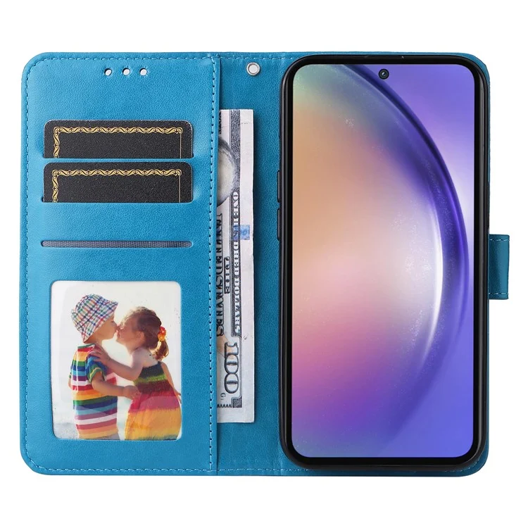 For Samsung Galaxy A55 5G Case Wallet Stand Imprinted PU Leather Phone Cover - Blue
