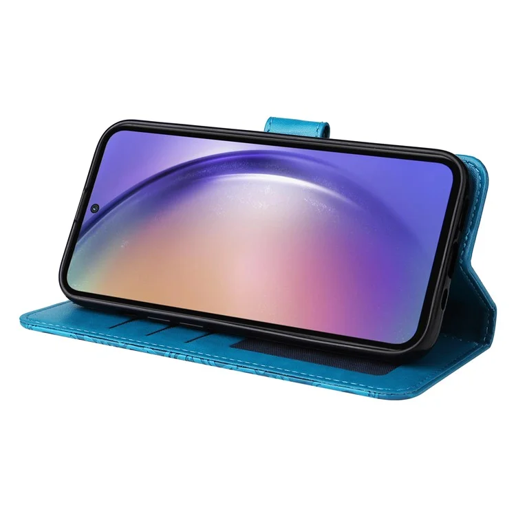For Samsung Galaxy A55 5G Case Wallet Stand Imprinted PU Leather Phone Cover - Blue