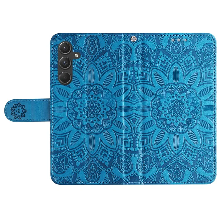 For Samsung Galaxy A55 5G Case Wallet Stand Imprinted PU Leather Phone Cover - Blue