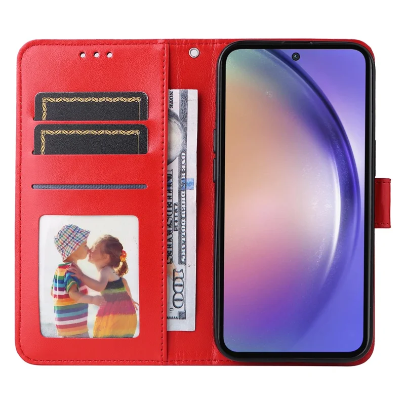 For Samsung Galaxy A55 5G Case Wallet Stand Imprinted PU Leather Phone Cover - Red