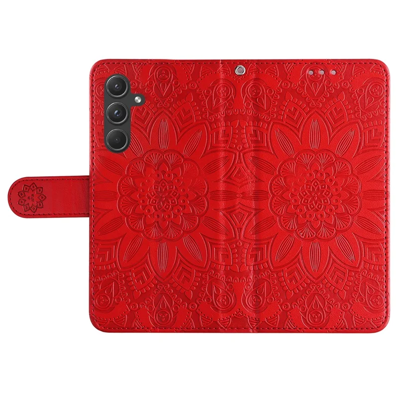 For Samsung Galaxy A55 5G Case Wallet Stand Imprinted PU Leather Phone Cover - Red