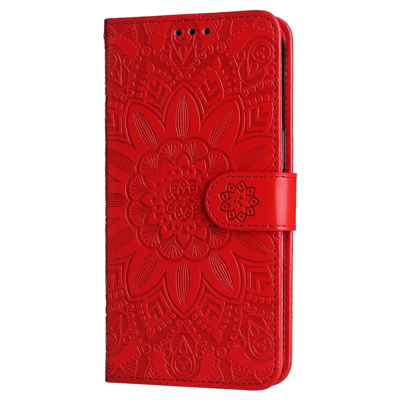 For Samsung Galaxy A55 5G Case Wallet Stand Imprinted PU Leather Phone Cover - Red