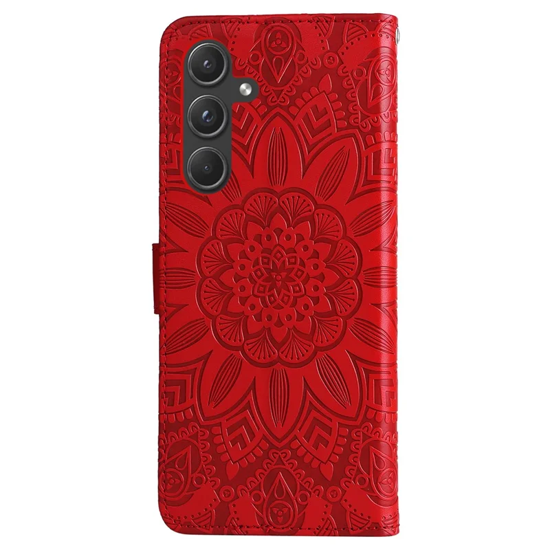 For Samsung Galaxy A55 5G Case Wallet Stand Imprinted PU Leather Phone Cover - Red
