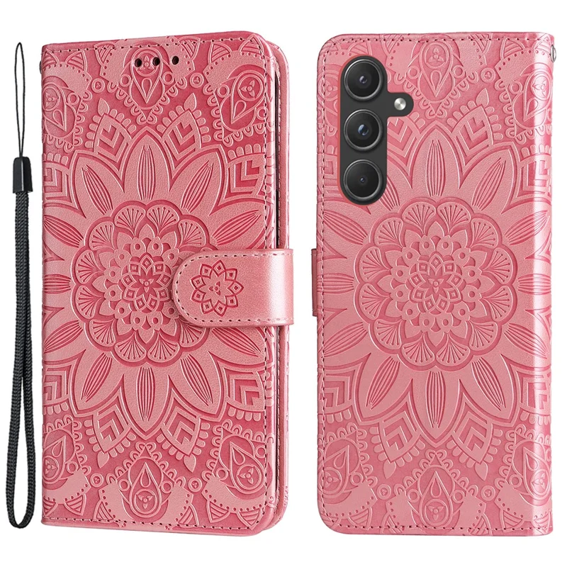 For Samsung Galaxy A55 5G Case Wallet Stand Imprinted PU Leather Phone Cover - Pink