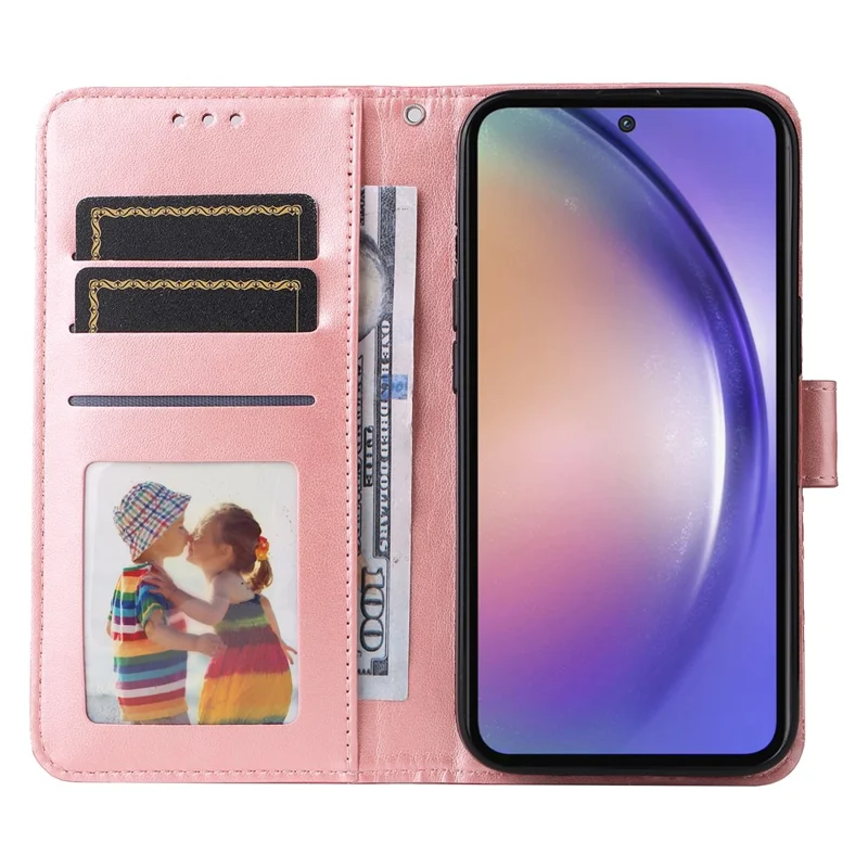 For Samsung Galaxy A55 5G Case Wallet Stand Imprinted PU Leather Phone Cover - Pink