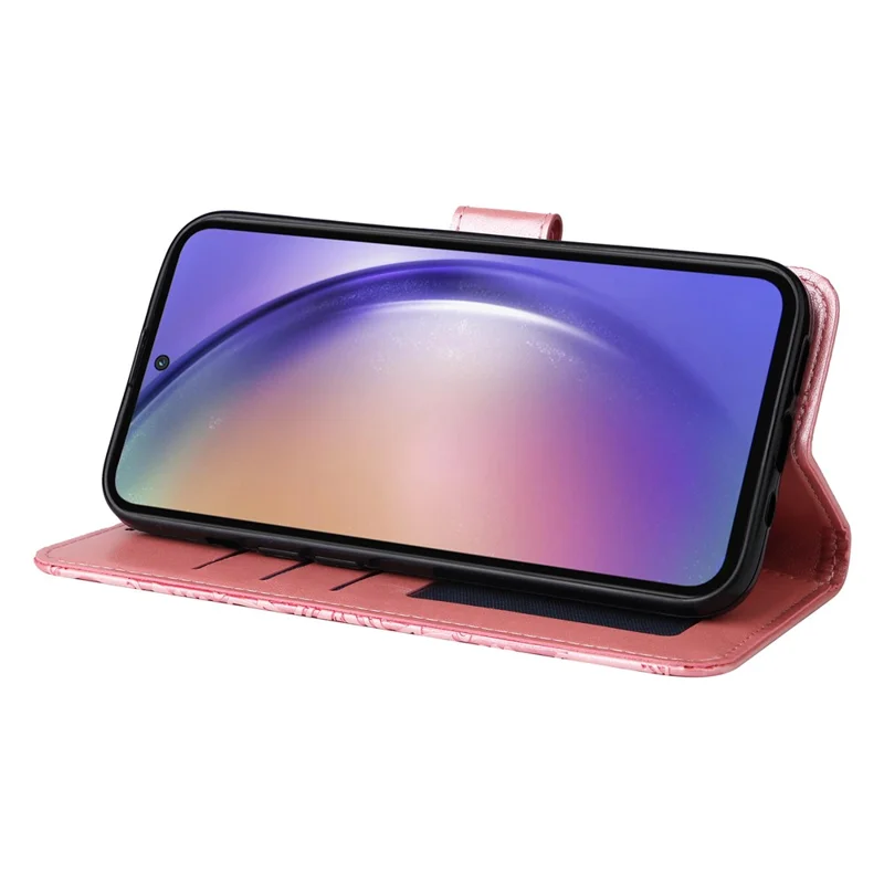 For Samsung Galaxy A55 5G Case Wallet Stand Imprinted PU Leather Phone Cover - Pink