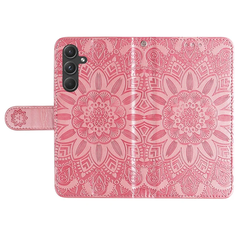 For Samsung Galaxy A55 5G Case Wallet Stand Imprinted PU Leather Phone Cover - Pink