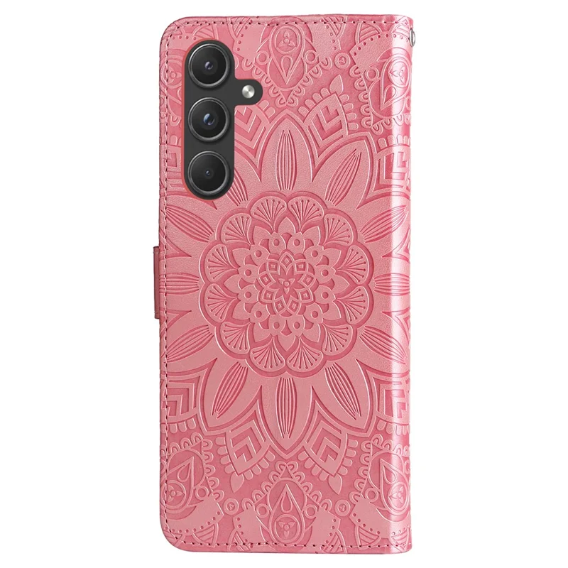 For Samsung Galaxy A55 5G Case Wallet Stand Imprinted PU Leather Phone Cover - Pink