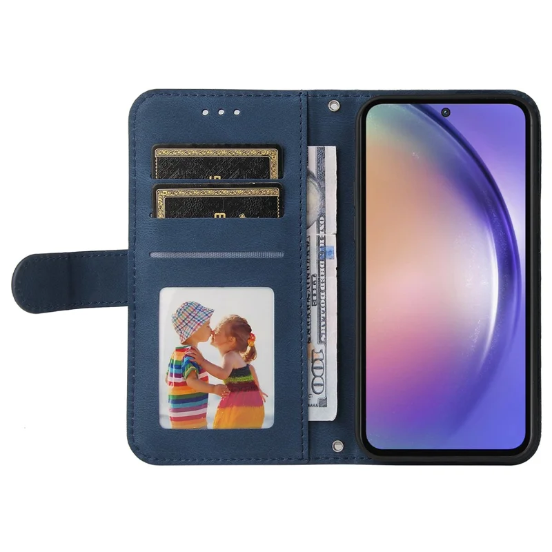For Samsung Galaxy A55 5G Leather Wallet Cases Skin Touch Phone Cover Stand with Strap - Blue
