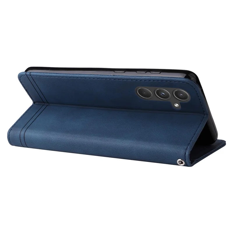 For Samsung Galaxy A55 5G Leather Wallet Cases Skin Touch Phone Cover Stand with Strap - Blue