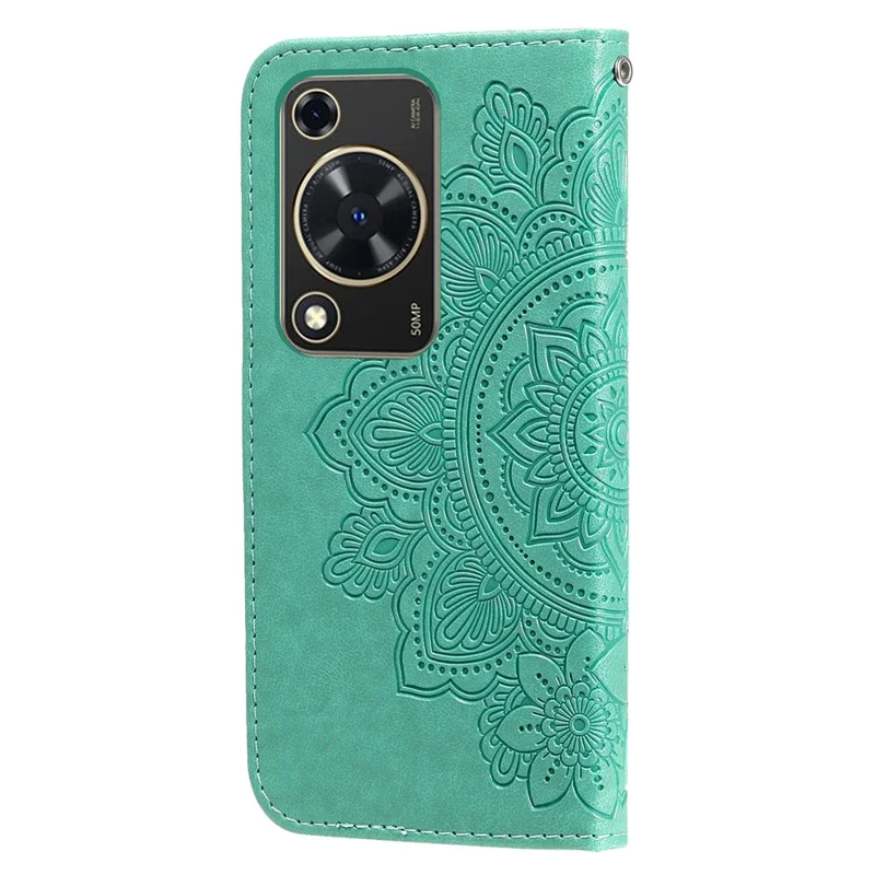 Futerał na Huawei Enjoy 70 4G / nova Y72 4G z motywem kwiatowym, portfel z paskiem do ręki, pokrowiec z poliuretanowej skóry - zielony