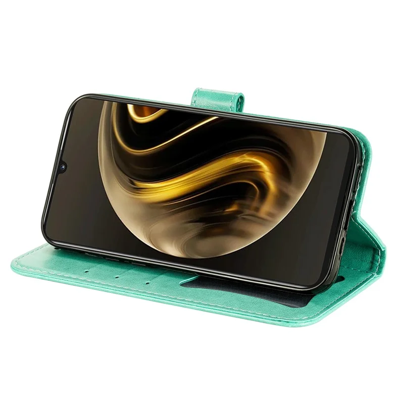 Futerał na Huawei Enjoy 70 4G / nova Y72 4G z motywem kwiatowym, portfel z paskiem do ręki, pokrowiec z poliuretanowej skóry - zielony