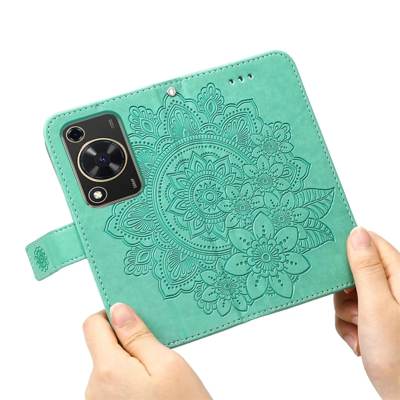 Futerał na Huawei Enjoy 70 4G / nova Y72 4G z motywem kwiatowym, portfel z paskiem do ręki, pokrowiec z poliuretanowej skóry - zielony