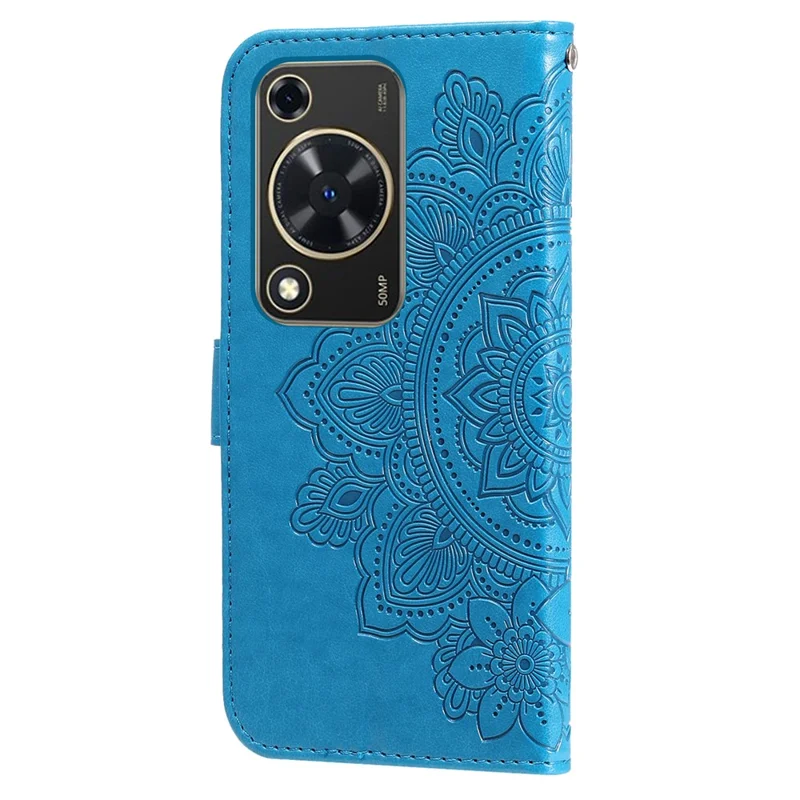 For Huawei Enjoy 70 4G / nova Y72 4G Case Floral Pattern PU Leather Wallet Stand Phone Cover - Blue