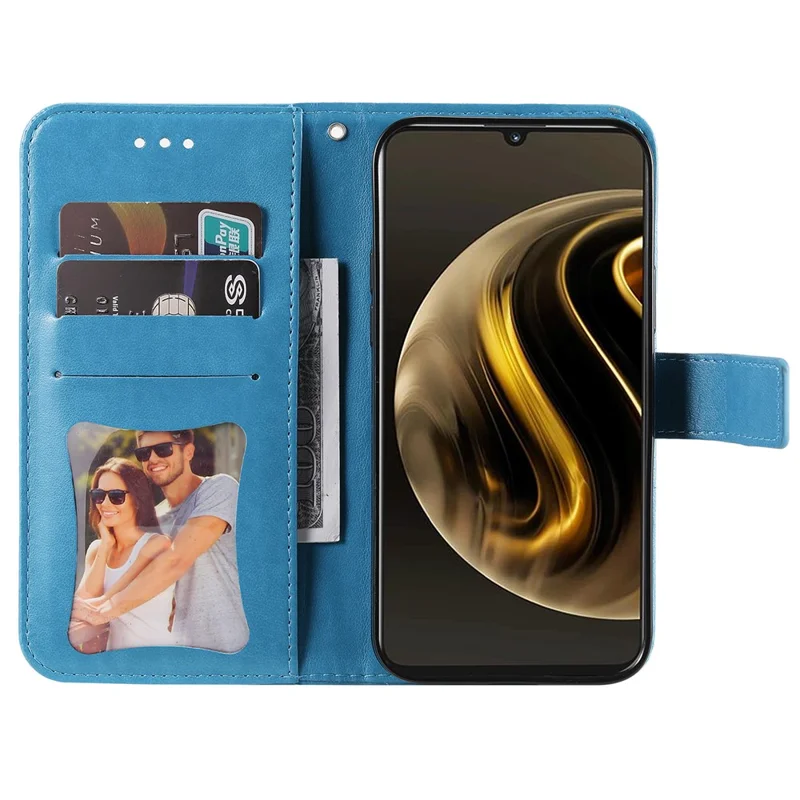 For Huawei Enjoy 70 4G / nova Y72 4G Case Floral Pattern PU Leather Wallet Stand Phone Cover - Blue