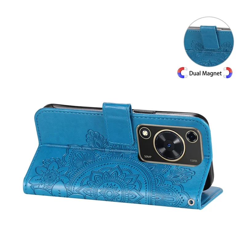For Huawei Enjoy 70 4G / nova Y72 4G Case Floral Pattern PU Leather Wallet Stand Phone Cover - Blue