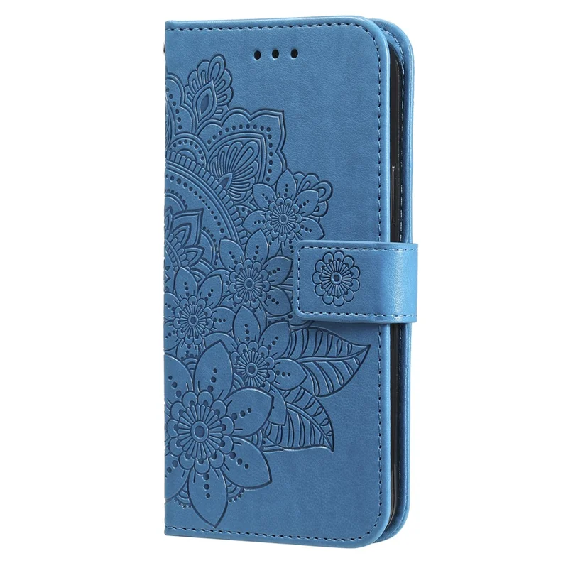 For Huawei Enjoy 70 4G / nova Y72 4G Case Floral Pattern PU Leather Wallet Stand Phone Cover - Blue