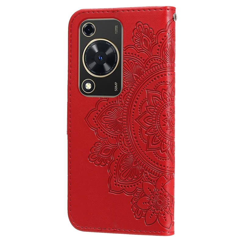 For Huawei Enjoy 70 4G / nova Y72 4G Case Floral Pattern PU Leather Wallet Stand Phone Cover - Red