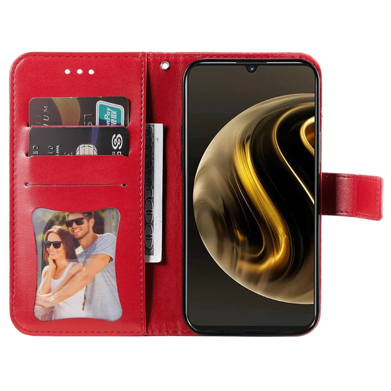 For Huawei Enjoy 70 4G / nova Y72 4G Case Floral Pattern PU Leather Wallet Stand Phone Cover - Red