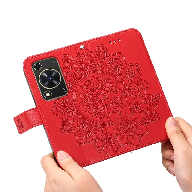 For Huawei Enjoy 70 4G / nova Y72 4G Case Floral Pattern PU Leather Wallet Stand Phone Cover - Red