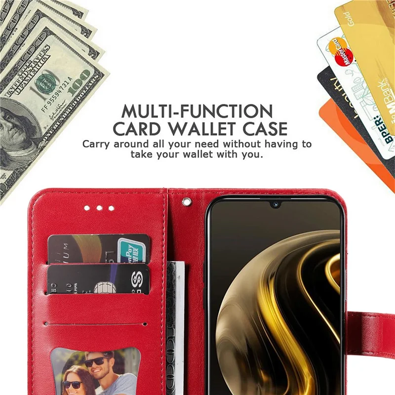 For Huawei Enjoy 70 4G / nova Y72 4G Case Floral Pattern PU Leather Wallet Stand Phone Cover - Red