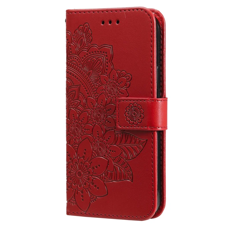 For Huawei Enjoy 70 4G / nova Y72 4G Case Floral Pattern PU Leather Wallet Stand Phone Cover - Red