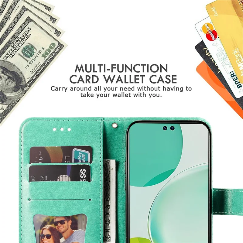 For Huawei nova 12 5G Case Floral Pattern PU Leather Wallet Stand Phone Cover - Green