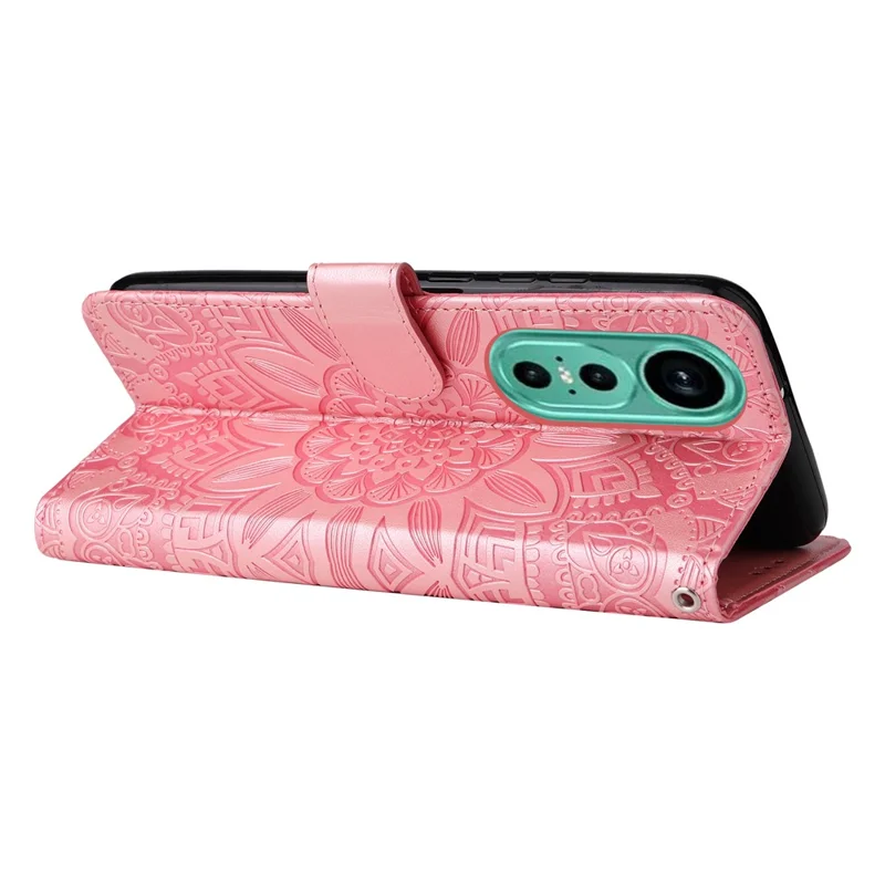 Til Huawei nova 12 5G Wallet Ståplader Solhjul Læderetui Telefondæksel - Pink