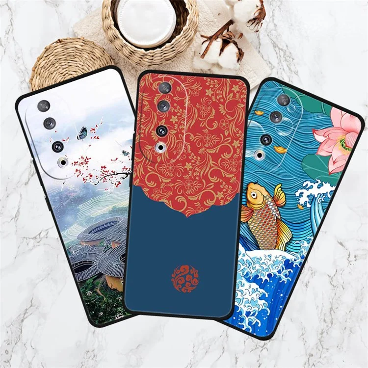 For Honor 90 Phone Case Chinese Culture Pattern TPU Phone Cover - Golden Carp Surfing