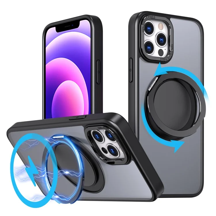 For iPhone 12 Pro Max Kickstand Magnetic Case Compatible with MagSafe - Black