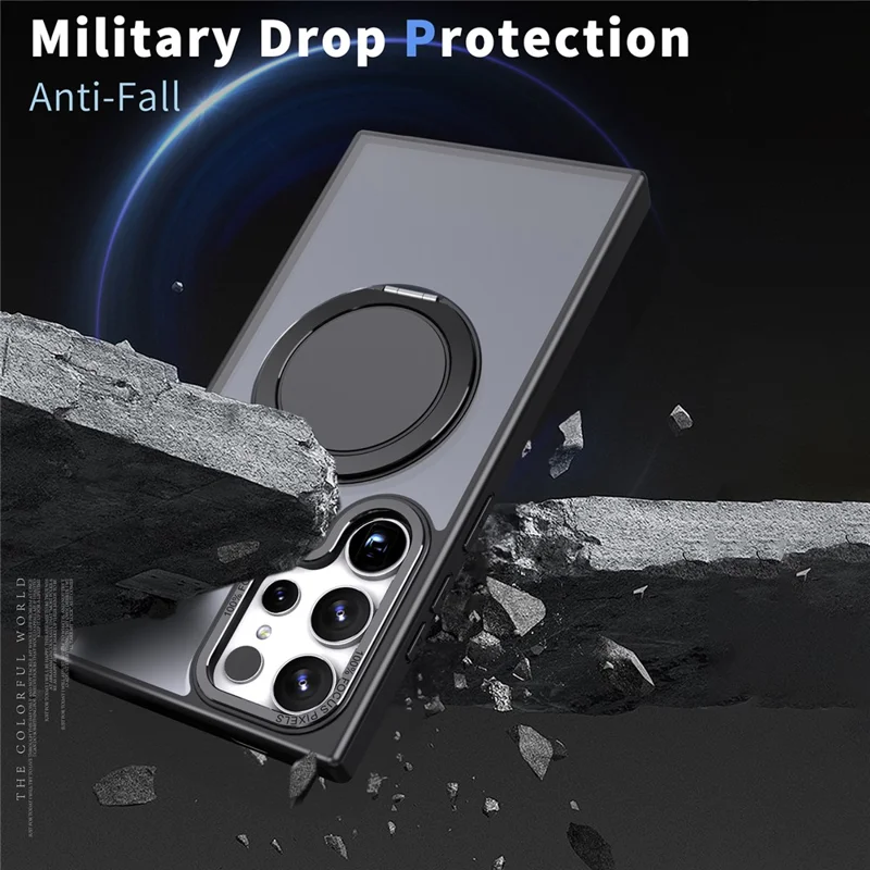 For Samsung Galaxy S23 Ultra Magnetic Phone Case Kickstand PC+TPU Cover - Black