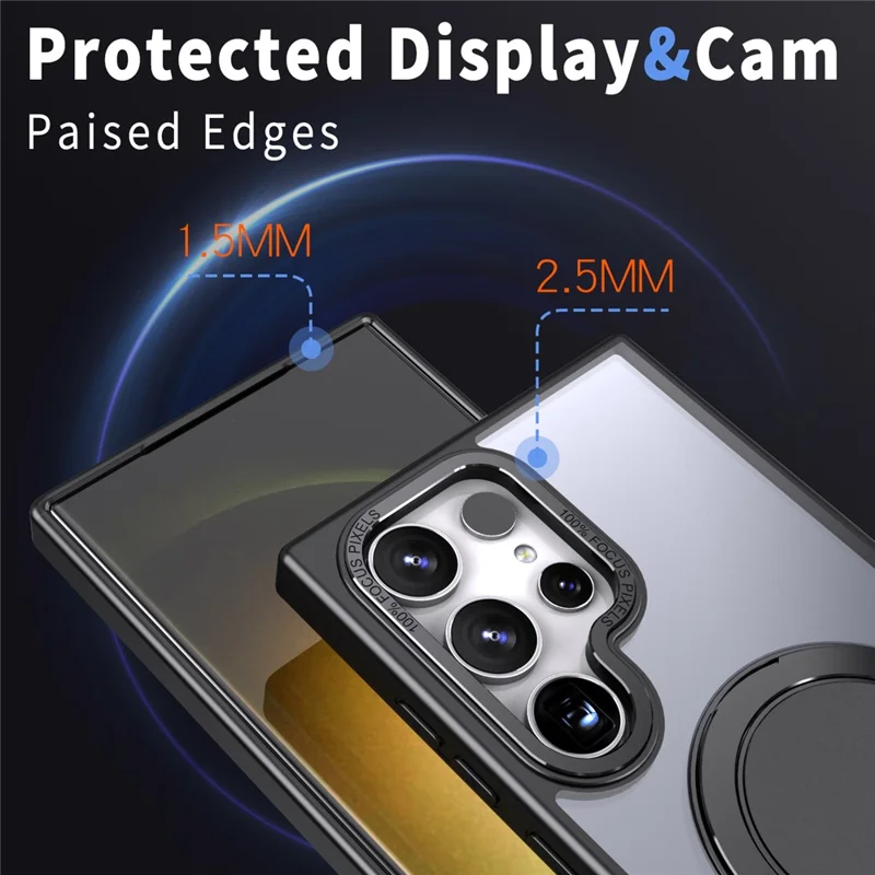 Para Samsung Galaxy S24 Ultra Case Capa Magnética para Celular Anel Giratório com Suporte - Preto