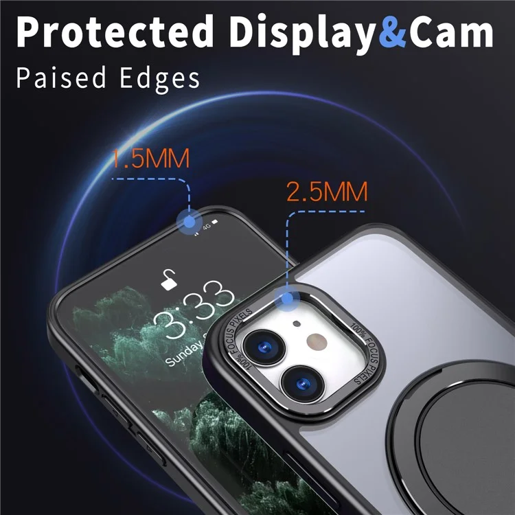 For iPhone 11 Magnetic Phone Case Invisible Gear Ring Holder Kickstand - Black