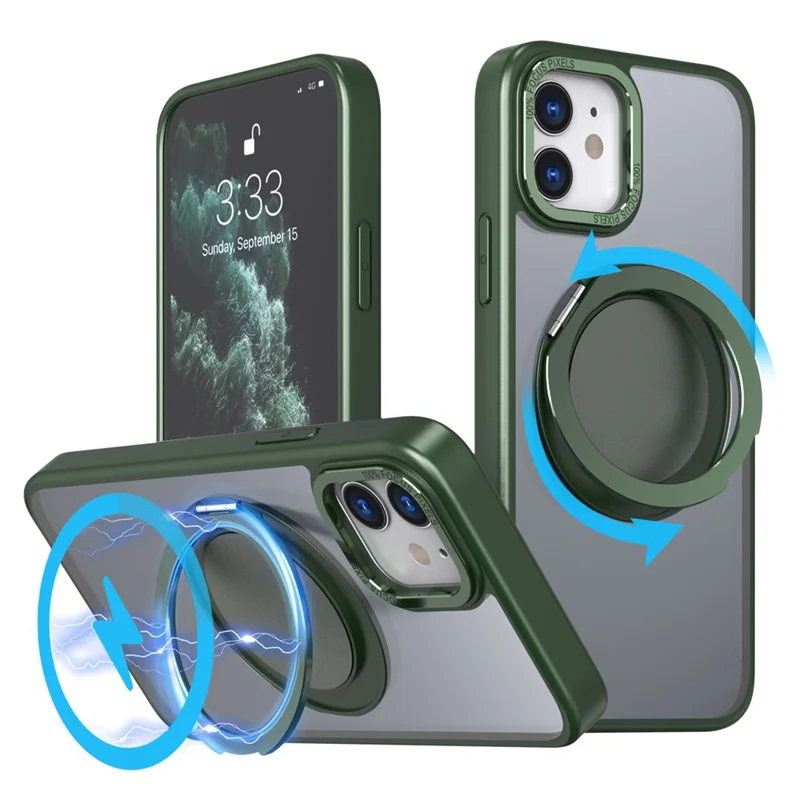 For iPhone 11 Magnetic Phone Case Invisible Gear Ring Holder Kickstand - Green