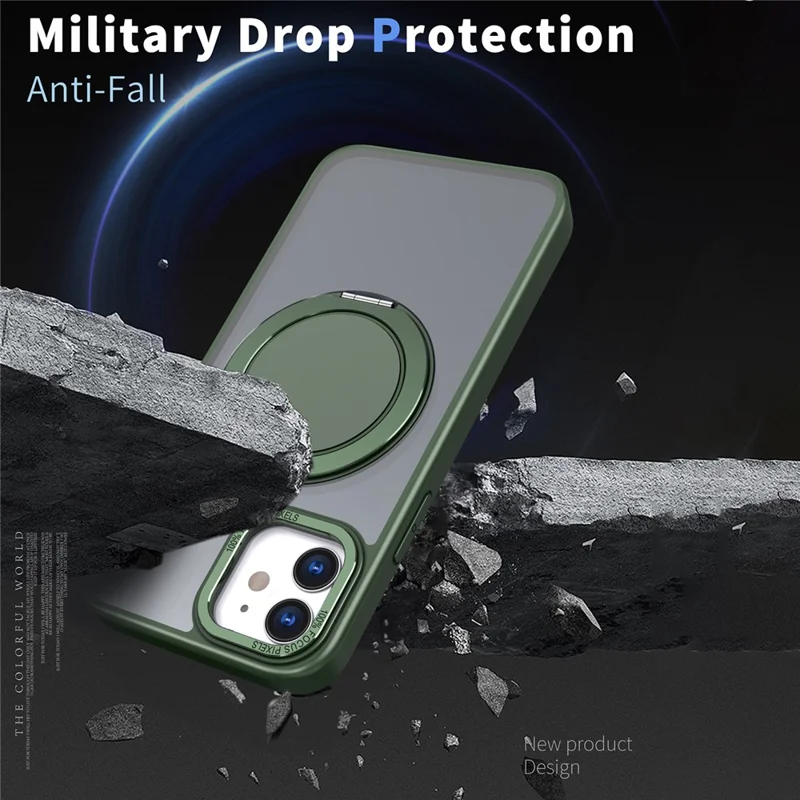 For iPhone 11 Magnetic Phone Case Invisible Gear Ring Holder Kickstand - Green