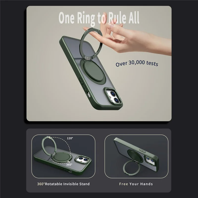 For iPhone 11 Magnetic Phone Case Invisible Gear Ring Holder Kickstand - Green