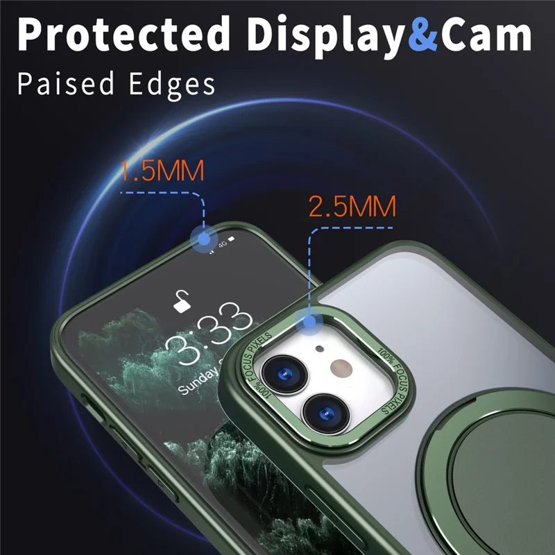 For iPhone 11 Magnetic Phone Case Invisible Gear Ring Holder Kickstand - Green