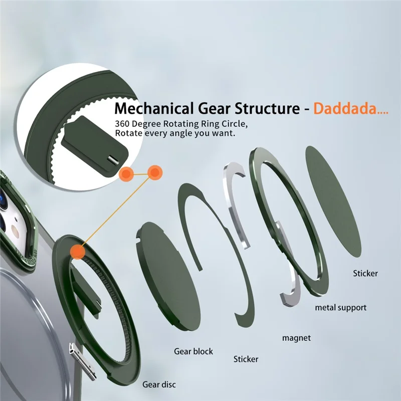 For iPhone 11 Magnetic Phone Case Invisible Gear Ring Holder Kickstand - Green