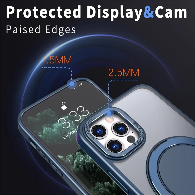 For iPhone 11 Pro Phone Case Ring Kickstand Cover Compatible with MagSafe - Navy Blue