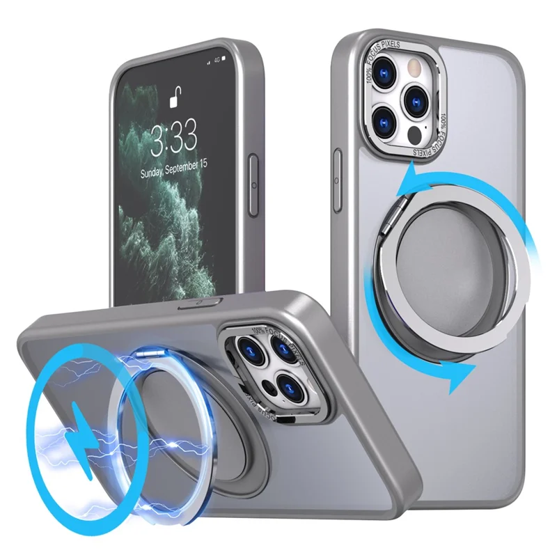 Til iPhone 11 Pro telefonbeskyttelse med ring, støtte og dæksel, kompatibel med MagSafe - Titan Grå