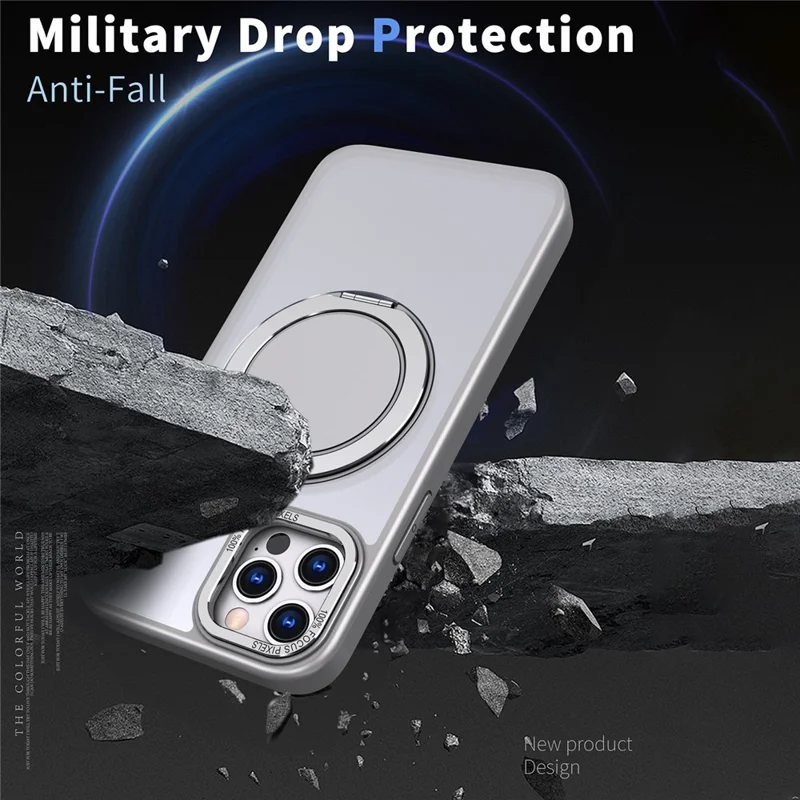 Til iPhone 11 Pro telefonbeskyttelse med ring, støtte og dæksel, kompatibel med MagSafe - Titan Grå