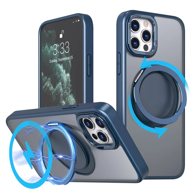 For iPhone 11 Pro Max Magnetic Case Compatible with MagSafe Rotary Kickstand - Navy Blue