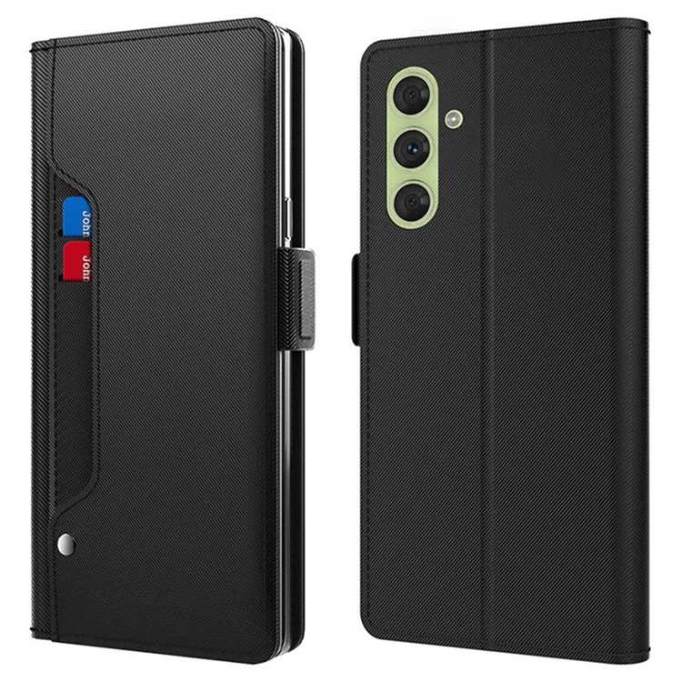 Für Samsung Galaxy A05s 4G Case Stand PU Leder Handyhülle mit Spiegel - Schwarz