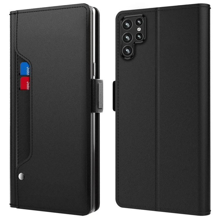 Pour Samsung Galaxy S24 Ultra Case Étui en cuir PU Debout Housse de téléphone portable avec miroir - Noir
